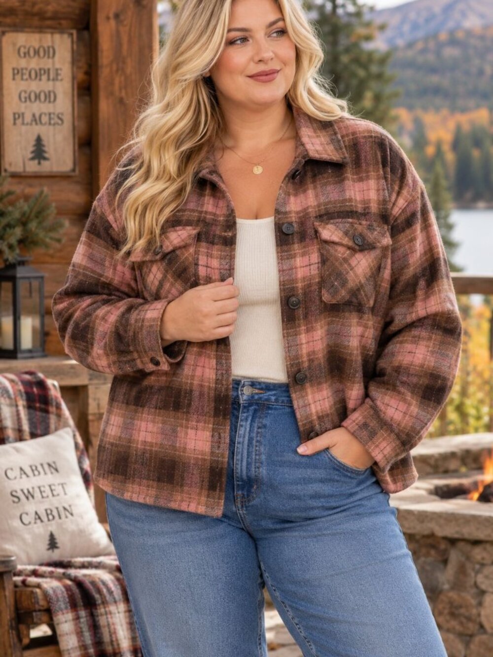 BB Dakota Steve Madden Plaid Flannel Shacket XXL Brown Pink Oversized Cabin Core